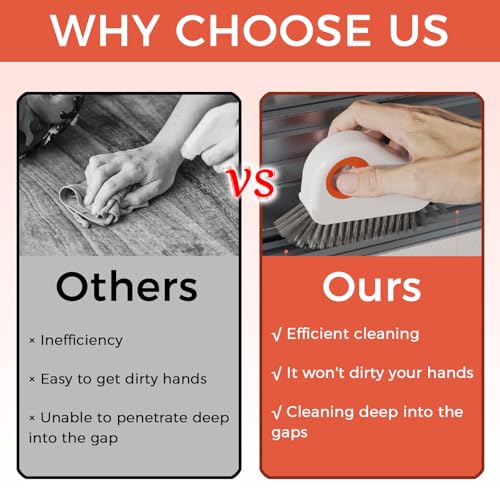 2 Sets Window Track Cleaner Tools, 2-in-1 Groove Cleaning Brush with Scraper & Dustpan, Hard Bristle Crevice Brush for Sliding Door, Window Sill, Shower Seal, Reusable Deep Cleaning Tools
