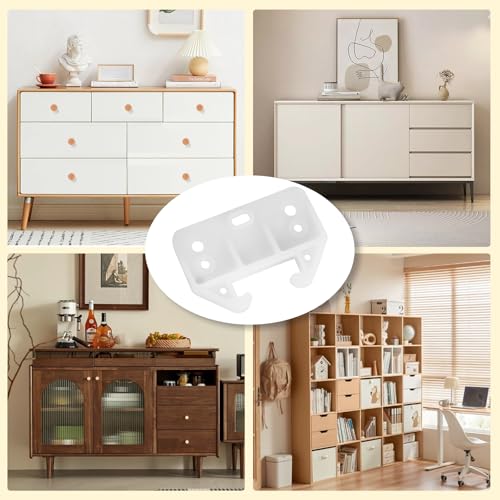 4 Pack White Drawer Rail Brackets Plastic Drawer Slides Guides with 12 Screws Dresser Drawer Slides Drawer Replacement Furniture Parts for Hutches, Drawer Systems and Dressers