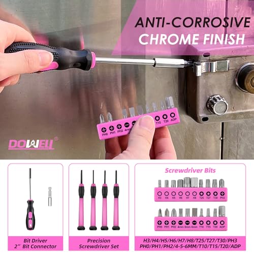DOWELL 40 Pieces Home Tool Set Pink, General Household Hand Tool Kit with Plastic Toolbox Storage Case, Mini Repair Tool kit for Women, College Students, Home Use & More - color: Pink