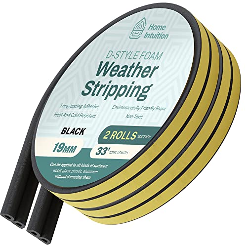 66 Feet Self Stick Foam Weather Stripping Door Window Seal Draft Stopper Insulation Tape for Windows and Doors Soundproof Weatherstripping Gap Blocker - color: Black