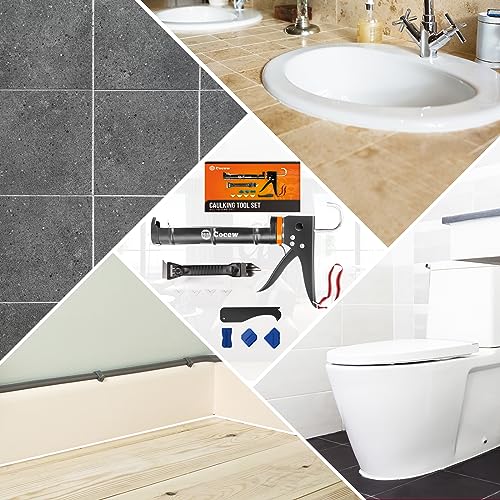 Caulk Gun Kit, Smooth Silicone Caulking Gun and Caulk Remover Tool, Sealant Finishing Tool Grout Scraper for Kitchen Bathroom Window Sink Joint, All in One with Gift Box - style: Caulking Gun+Caulking Tool
