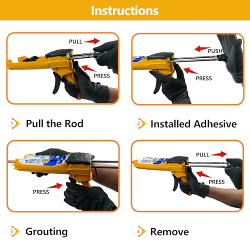 Double Caulking Gun,Dual Epoxy Gun for 400 mL(13.5 fl oz,1:1 Mix Ratio),Manual Dual Component Adhesive Applicator with 9 Pieces Caulk Tools,Yellow - color: Yellow