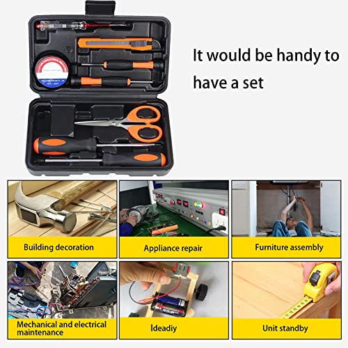 Household Repair Tool Kit 9 Pcs, General Household Hand Tool Kit with Solid Carrying Tool Box, Basic Tool Kit for Repair Maintenance and DIY - color: Black-9-jd
