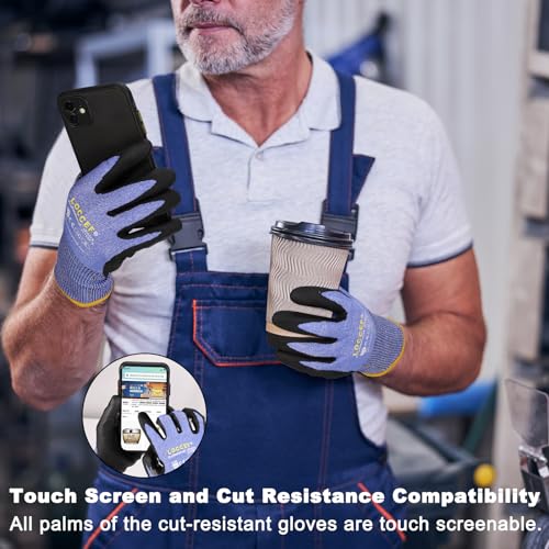 LOCCEF 3 Pairs Safety Work Gloves,Touchscreen Compatible, Superior Dexterity,Level 5/A4 Cut Resistant Work Gloves - color: Blue 12-pairs