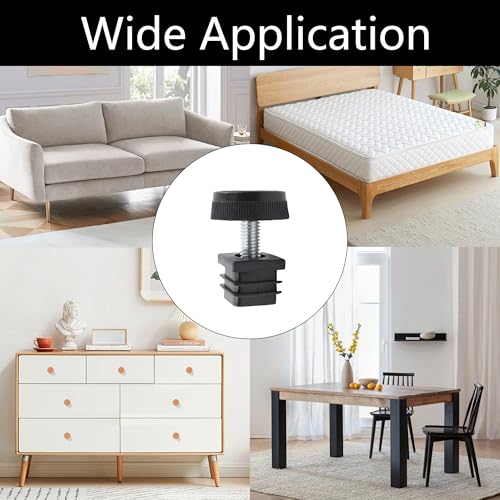 8Pcs Adjustable Leveling Feet, Square Insert Kit, Furniture Glide Leveler, Black, 20x20mm, 30x11mm, For Cabinets, Sofa Tables, Chairs - size: 20x20mm