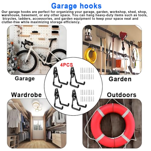 Heavy Duty Garage Storage Utility Hooks,Garden Bike Tool Hangers Organizer,Steel Wall Mount Power Hooks, Metal Small U Hooks for Hanging Ladders Ropes Hose Bulk Items, 4 Pack - size: 4 Pieces