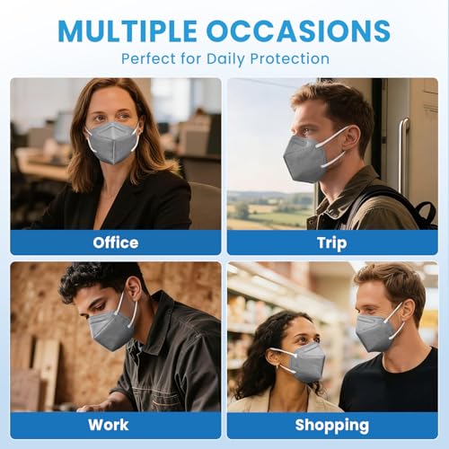 akgk KN95 Face Mask 50 PCS, Breathable Protection Masks, 5-Ply KN95 Grey Masks, Cup Dust Safety Masks - color: Grey