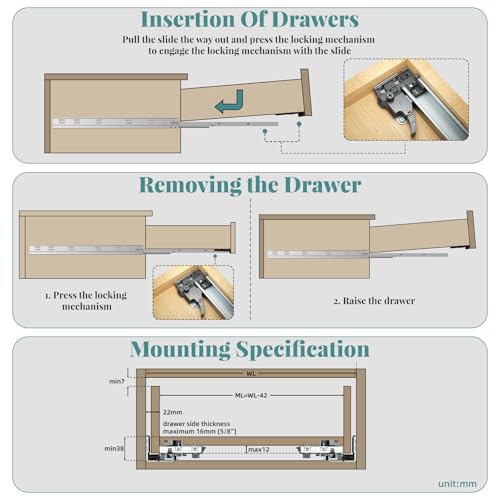 15 Inch Soft Close Undermount Drawer Slides 6 Pairs,5D Adjustable Full Extension Face Frame Cabinet Sildes, 100LB Load Capacity Rail Runners with Detachable Bottom Rear Mount Brackets - size: 15 Inch, style: 5D-6 Pair