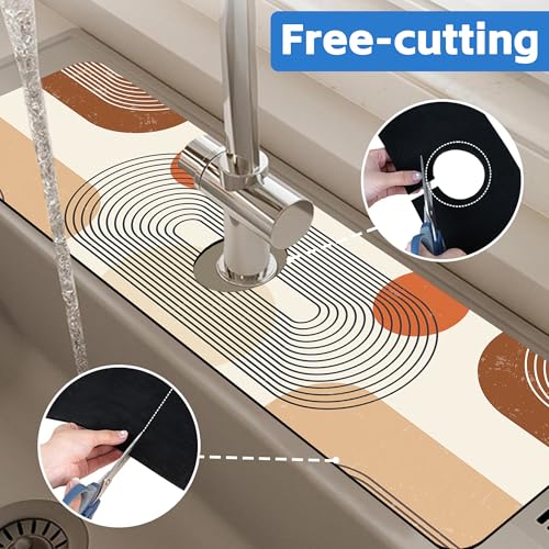 Abstract Minimalistic Geometric Sink Faucet Absorbing Mat Sink Splash Guard Faucet Mat Draining Mat Fast Drying Sink Protectors for Kitchen and Bathroom 5.5"×24" - size: 5.5" x 24"
