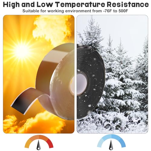Self Fusing Silicone Tape,Rescue Tape,Self Amalgamating Tape,for Plumbing,Sealing Pipes,Wire Harness Wrapping,Hose Repair Stop Water Leak,Automotive,ElectricalCables,1" x 33',Black
