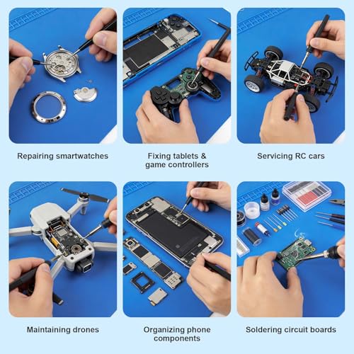 Silicone Soldering Mat, 13.8" x 23.7" Heat Resistant Workbench Pad for Soldering Station, 932°F Non-Magnetic Repair Mat with 111 Grid Cells and Anti-Static Wrist Strap for Electronics