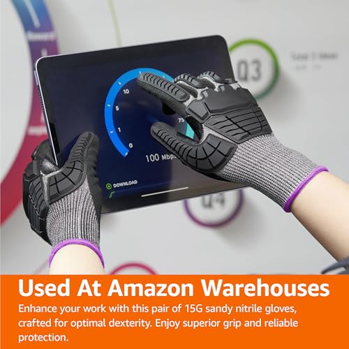 Amazon Basics Impact Protection Work Gloves, Cut Level A2, ANSI Level 4 Abrasion, Touchscreen Compatible, Sandy Nitrile Palm, 3X-Large, Black with Pink Edge - size: 3X-Large