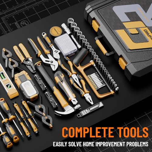 GRENPRO 239PCS Tool Set Tool Kit For Home, Basic Household Automotive Motorcycle Car Tool Kits, Portable Plastic Mechanics Tools Boxes Sets With Organizers And Storage Case For Men Women All Purpose - style: Yellow Hand Tool Set 239PC
