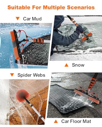 30Ft Reach Solar Panel Cleaning Brush Kit with 5-24ft Telescoping Pole, Water Fed Window Cleaner Tool with 20" Brush, Soap Dispenser, Cobweb Duster, Squeegee for Roof, RV, Gutter, Boat, Deck - color: Orange