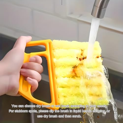 2 PCS Blind Cleaner Duster Tool, 7 Finger Handheld Duster Window Shutters Dusting Cleaner Brush, Washable Mini Blinds Dust Cleaning Tools for Car Air Conditioner Vent (Blue+Yellow) - color: Blue+yellow