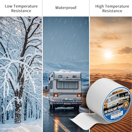RV Roof Tape White,6 Inch X 50 Feet RV Sealant Tape with Rubber Roller,Camper Roofing Repair Sealant Tape, Waterproof Leak Tape for RV Repair,UV Resistant, Weatherproof, for Boat Sealing, Camper - size: 6 Inch X 50 Feet (Tape with Rubber Roller)