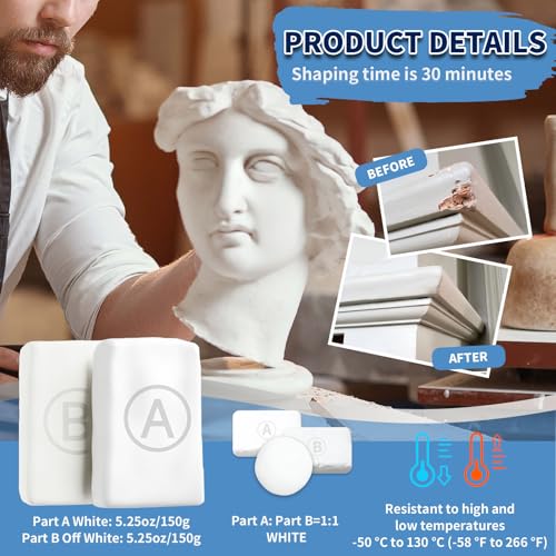 Epoxy Putty, Endhokn 10.5oz White Putty Stick Fix Leaks, Cracks and Fill Holes, Sculpting, Modeling, Epoxy Sculpt Clay for Metal, Ceramics, Plastic, Wood, Tile, Concrete 300g