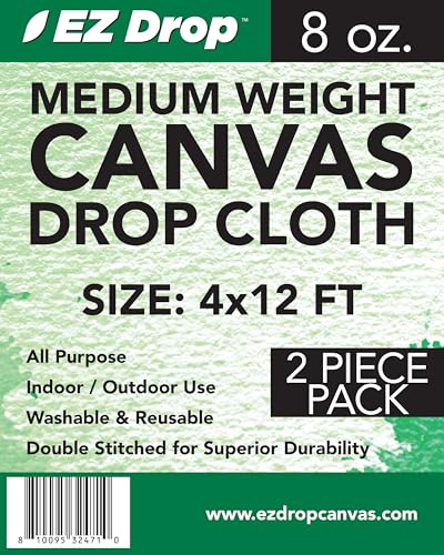 EZ Drop Painter's Canvas Fabric Drop Cloth for Painting (4 ft. x 12 ft.) 2 Pack - size: 4 ft. x 12 ft. 2 Pack