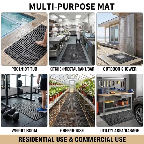 Yesland Anti-Fatigue Rubber Matting, 36 x 36 x 1/2 Inches, Black Dura Chef Anti-Slip Kitchen Mat for Restaurant Bar Floor, Bath Mat for Wet Areas, Garage, Garden Use