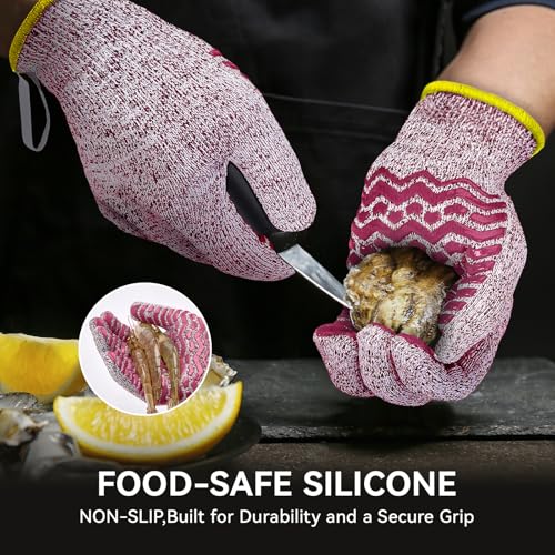 HandLove Cut Resistant Gloves, 100% Food Contact Safe, CE Level 5 Premium Protective Cutting Gloves - color: Red, size: Large