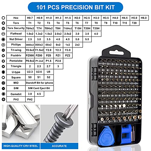 STREBITO Precision Magnetic Screwdriver Set 124-Piece Electronics Tool Kit with 101 Bits, for Computer, Laptop, Cell Phone, PC, MacBook, iPhone, PS4, PS5, Xbox Repair - color: Blue