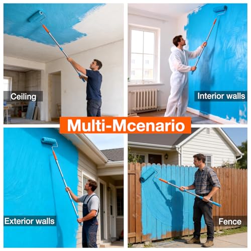 12-Pack 9 Inch Paint Roller Kit with 3FT Extendable Pole, Microfiber Roller Covers, Frame, Plastic Drop Cloth, Painting Tools for Walls, Ceilings, Furniture, Home, DIY Renovation - color: 13 Pack, 9" roller