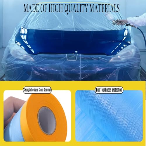 Painters Plastic With Tape,Tape and Drape, Automotive Pre-Taped Masking Film | 1 Roll | Self-Adhesive Painting Drop Film | Plastic Dust Sheets for Decorating, Cars Painting| 60 in x 65 feet