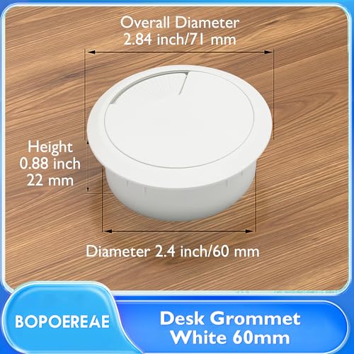 Desk Grommet 2-3/8" (60 mm), Desk Cord Hole Cover, Cable Grommet ABS Plastic, Desk Hole Grommet for Office and Home Table Cable, Detachable Adjustable Cable Cord Organizer (White 2 Pcs) - size: 2-3/8" (60 mm), style: 2 pcs White
