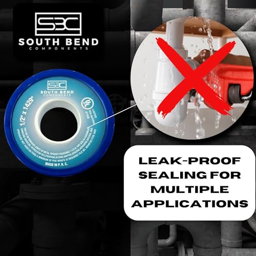 South Bend Components 1/2 Inch x 1429 Inch 70885 PTFE Thread Seal Tape – Teflon Tape for Plumbing, Gas, Water, and Air Systems | Leak-Proof, Durable Thread Tape for Metal and Plastic Pipes (3-Pack)