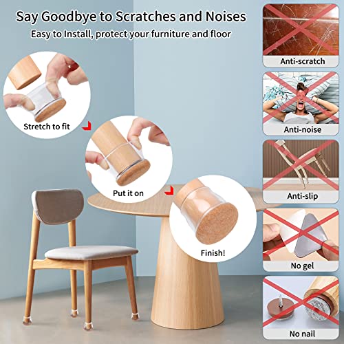 Ezprotekt 24 Pcs Extra Large Chair Leg Protectors with Felt, Round Chair Leg Caps, Floor Protectors for Chairs, Felt Furniture Pads Covers, Bar Stools Leg Protectors Cups (XL Fit: 1.4"-1.65", Clear) - size: XL-Round
