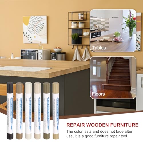 HARFINGTON Wood Filler Sticks 6 Colors Wooden Wax Touch Up Furniture Repair Crayons for Light Brown Gray, Deep Mellow Yellow, Dim Gray, Deep Chocolate, Light Dim Gray, Light Taupe - color: Silver Pears Series