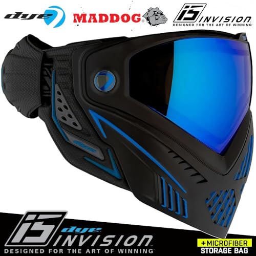 Maddog Dye i5 Thermal Anti-Fog Paintball Airsoft Mask Goggle System Combo with Microfiber Bag | Safety Certified Protection - color: Storm 2.0