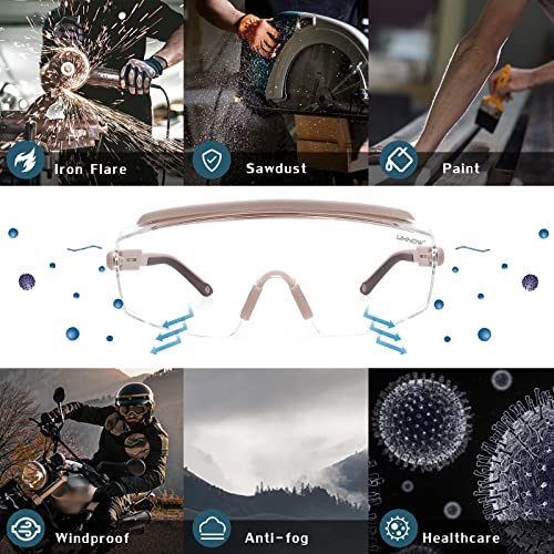 UKNOW Safety Goggles Over Glasses, Safety Glasses Anti Fog Wraparound Eye Protection, Protective Eyewear ANSI Z87.1 - color: Tiramisu