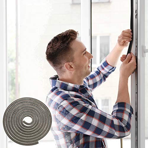 Jetec 1 Pcs Self Adhesive Brush Weather Stripping 19.75 ft Per Strip 3/8 x 3/8 Inch Grey Fuzzy Pile Felt Door Weather Seal for Sliding Windows Frames Seal Winter Strip for Soundproofing Dustproof DIY - color: Gray
