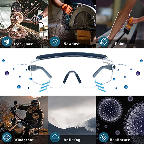 UKNOW Safety Goggles Over Glasses, Safety Glasses Anti Fog Wraparound Eye Protection, Protective Eyewear ANSI Z87.1 - color: Slate