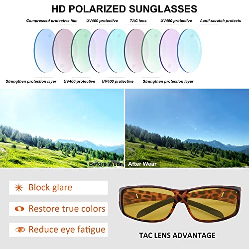 MEETSUN Fit Over Glasses Sunglasses for Men Women,Wrap Around Sunglasses Polarized UV400 Protection - color: (Z1)matte Leopard Frame-night Vision Lens