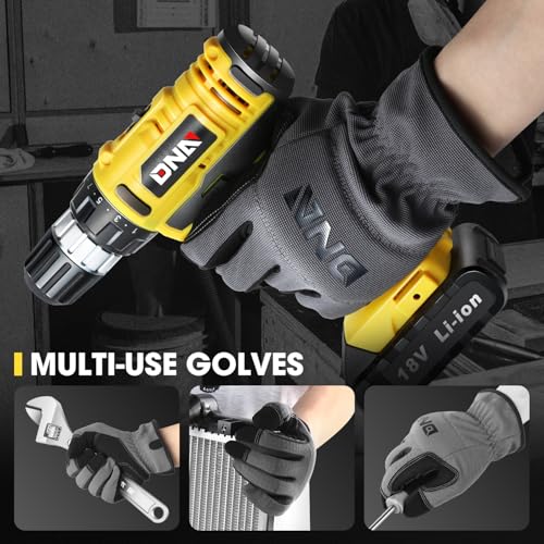 DNA MOTORING 4pair Multi-Purpose Utility Machanic Gloves, Flexible Breathable Performance Padded Knuckles Palm Work Gloves, Grey, TOOLS-00582 - color: Grey-4pair