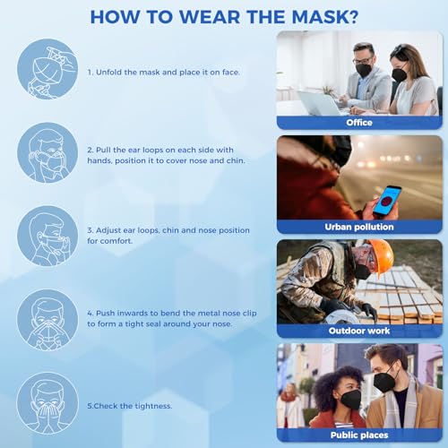 60/100 Pcs KN95 Face Mask for Adults,5 Layer Cup Dust Safety Masks - color: 60-a2 Black