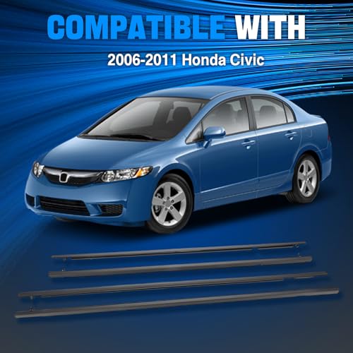Door Window Trim Seal Weather Stripping Moulding Belt Sweep Felt Fit Honda Civic 2006 2007 2008 2009 2010 2011 4 Door Sedan Replaces 72410-SNA-A01 72450-SNA-A01 72950-SNA-A01 72910-SNA-A01 - size: CIVIC 2006-2011