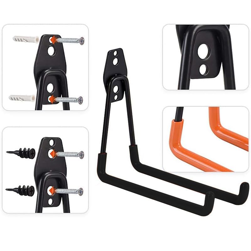 Large Wall-Mounted Garage Organization Rack, Industrial-Grade Garage Storage Hooks, Space-Saving Storage Solution for Ladders, Bicycles, and Tools, Black