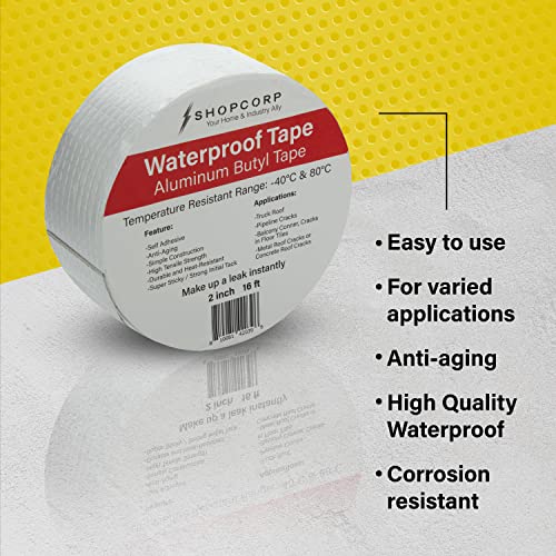 Waterproof Silver Aluminum Butyl Multi-Purpose Tape – Silver Heavy Duty High Heat Professional Foil for Sealing, Patching and Repairing Cracks in Tiles, Ducts and Metal (2 in x 16 ft, 1 Unit) - size: 2 in x 16 ft