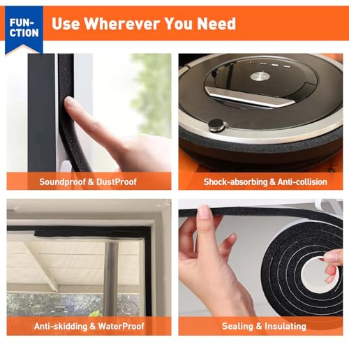 MAGZO Weather Stripping Door Seal 1 Inch W X 1 Inch T X 26 Ft Total Length, Strong Adhesion and High Resilience Air Conditioner Foam Insulation (6.5ft x 4 Rolls) - size: 1in × 1in × 26FT