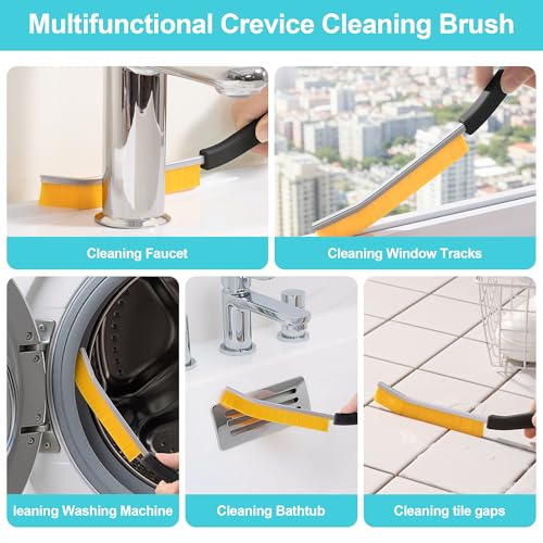 JOYMOOP 4 Pack Crevice Cleaning Brush, Black Hard Bristle Grout Brush, House Cleaning Supplies, Magnetic Gap Cleaning Brush for Kitchen, Bathroom, Window, Toilet, Multifunctional Cleaning Tools - color: Black, size: 4 Pack