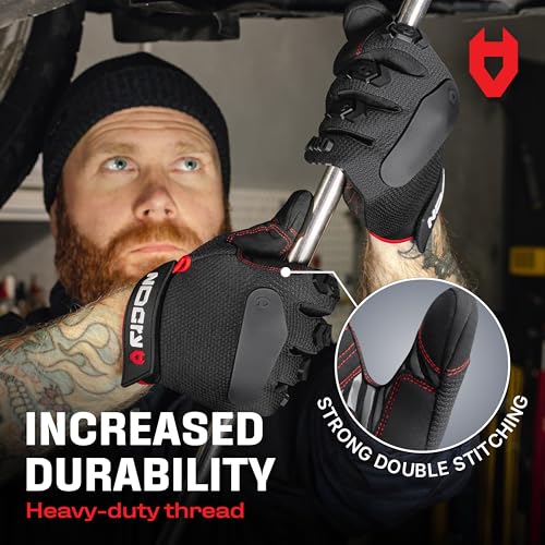 NoCry Heavy Duty Work Gloves for Men - Soft PVC Knuckle Protection - Reinforced Fingers & Thumb Crotches - Padded Palms - Double Stitched with Grip and Touchscreen Tips - size: Large, style: Pro