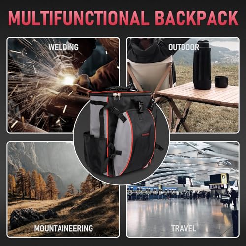 YESWELDER Welding Backpack, Large Capacity Professional Welding Tool Bag with Helmetcatch, Multipurpose Heavy Duty Welder Bag for Travel Hiking and Outdoor Activities