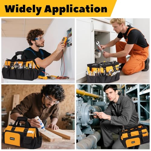 Heavy Duty Tool Bag for men, 16 Inch Tool Box Organizer, Large Portable Canvas Tool storage with 19 Pockets for Truck & Car, Birthday Valentines Day Gifts for Men Dad Electrician Mechanic