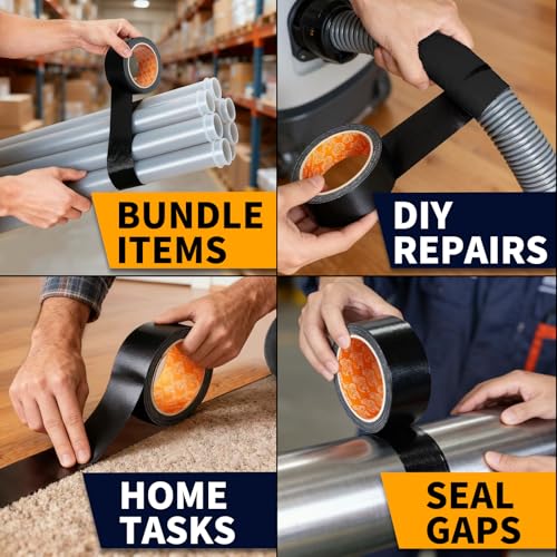 YONGJIN Black Duct Tape Waterproof - 2 Pack Tear by Hand, No Residue, Multi-Purpose Duct Tape Bulk for Indoor Outdoor Repairs, DIY, Packaging, and Crafts, 2 Inch x 40 Yards Total - color: Black
