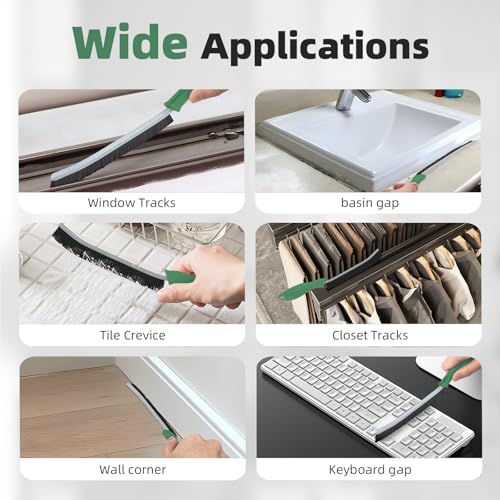 FOOGWEE Hard Bristle Crevice Cleaning Brush - Cleaning Supplies - Grout Cleaning Brushes for Household Use - Crevice Cleaning Tool for Bathroom, Home and Kitchen (3, Green) - color: Green