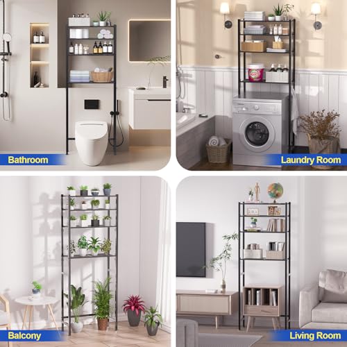 samstar 4 Tier Over The Toilet Storage Rack, Bathroom Organizer Shelves Cabinet Above Toilet, with Adjustable Height Freestanding Shelf Space Saver, Black - color: 4 Tier Blackblack