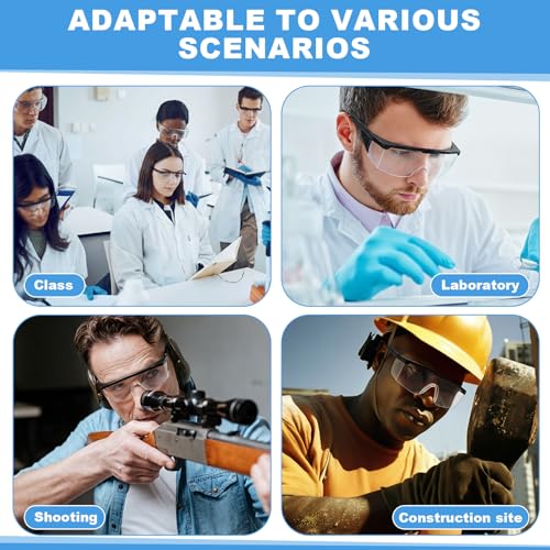Treela 50 Pcs Safety Goggles Bulk Anti-Fog Glasses with Adjustable Temples and Wraparound Lenses Scratch Resistant Safety - color: Clear
